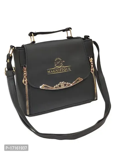 Magnifique Women's Hand/Sling/Side Bag/purse Polyurethane Western (Black)